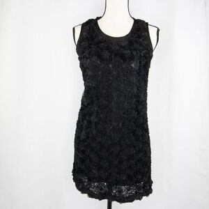 Black‎ sleeveless floral mini dress with 3D flowers design